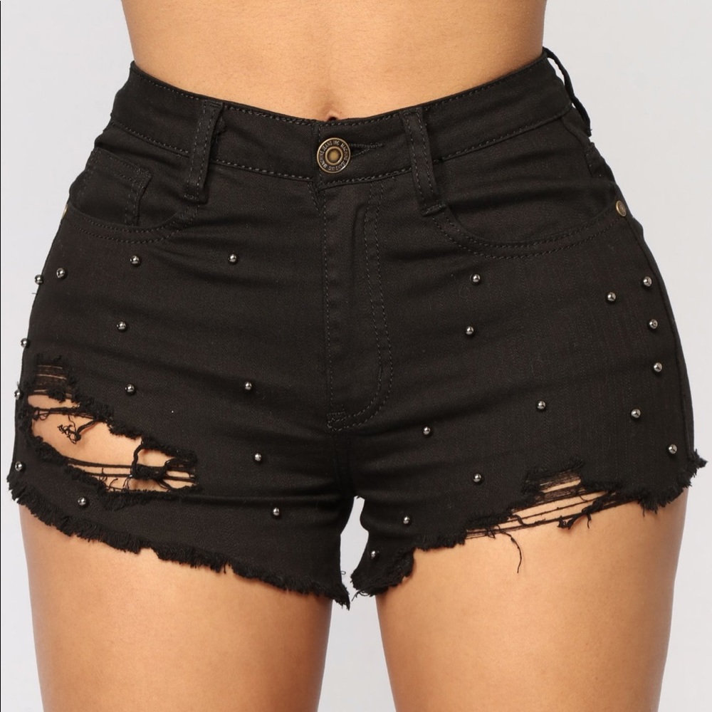 Black denim shorts